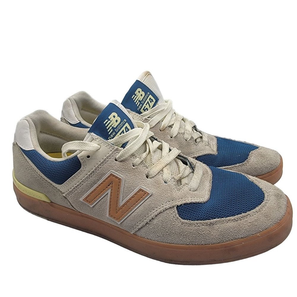 New Balance All Coasts Mens 11.5 White Gold Beige Cream Blue Shoes AM574WYG